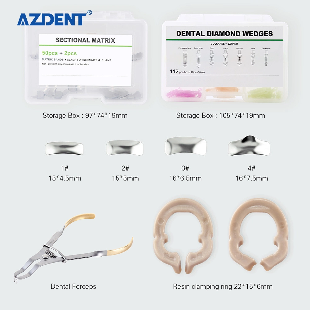 Azdent Dental Sectional Contoured Stainless Steel Matrix Bands 100PCS + 2 Ring Kit