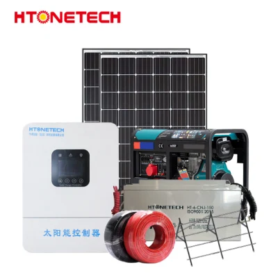 Htonetech off Grid Solar System Suppliers China 5kw 193kw OEM bom preço 48 volts mono painéis solares matriz diesel gerador híbrido no sistema solar da grade