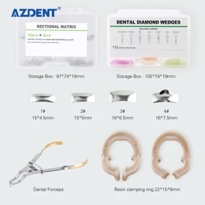 Bandas de matriz de aço inoxidável contornadas seccionais Azdent Dental 100 peças + kit de 2 anéis